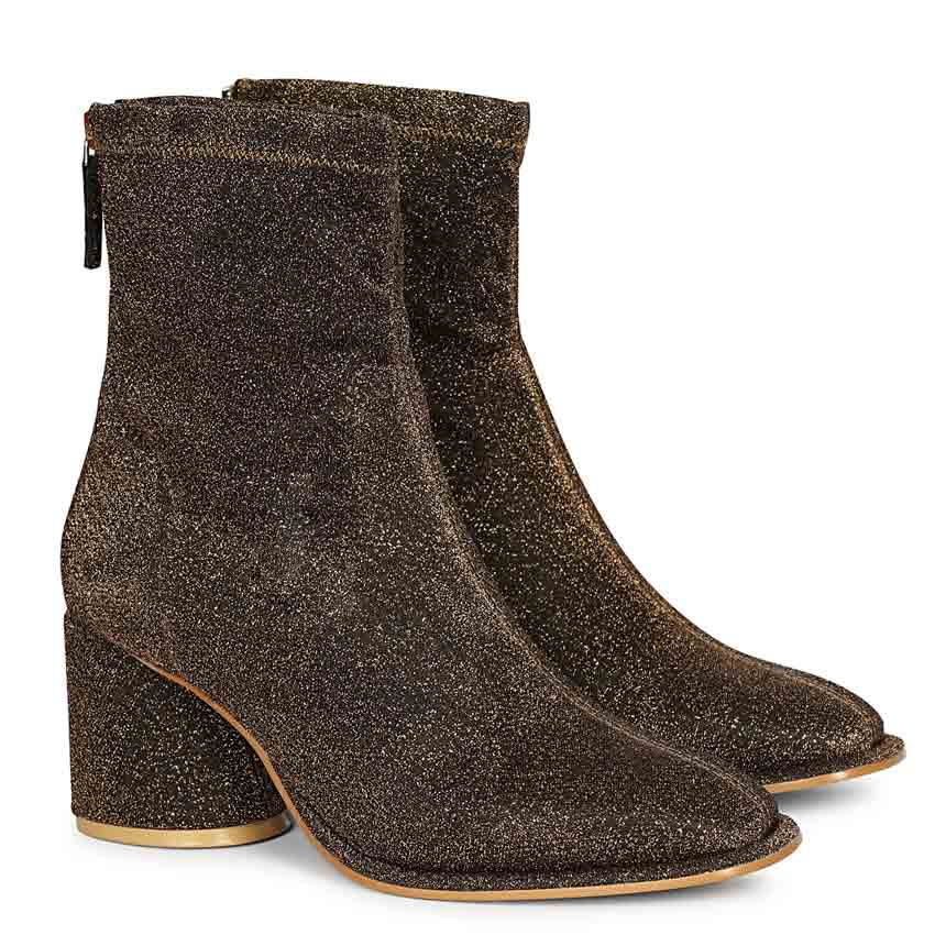 Saint Saveria Bronze Metallic Stretch Fabric Ankle Boots - Image 2