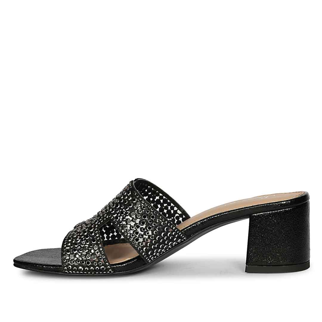 Saint Saylor Crystal Black Leather Block Heels - Image 3