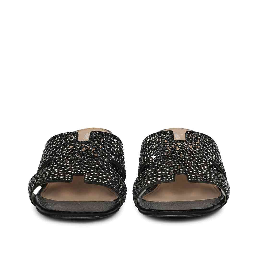 Saint Saylor Crystal Black Leather Block Heels - Image 4