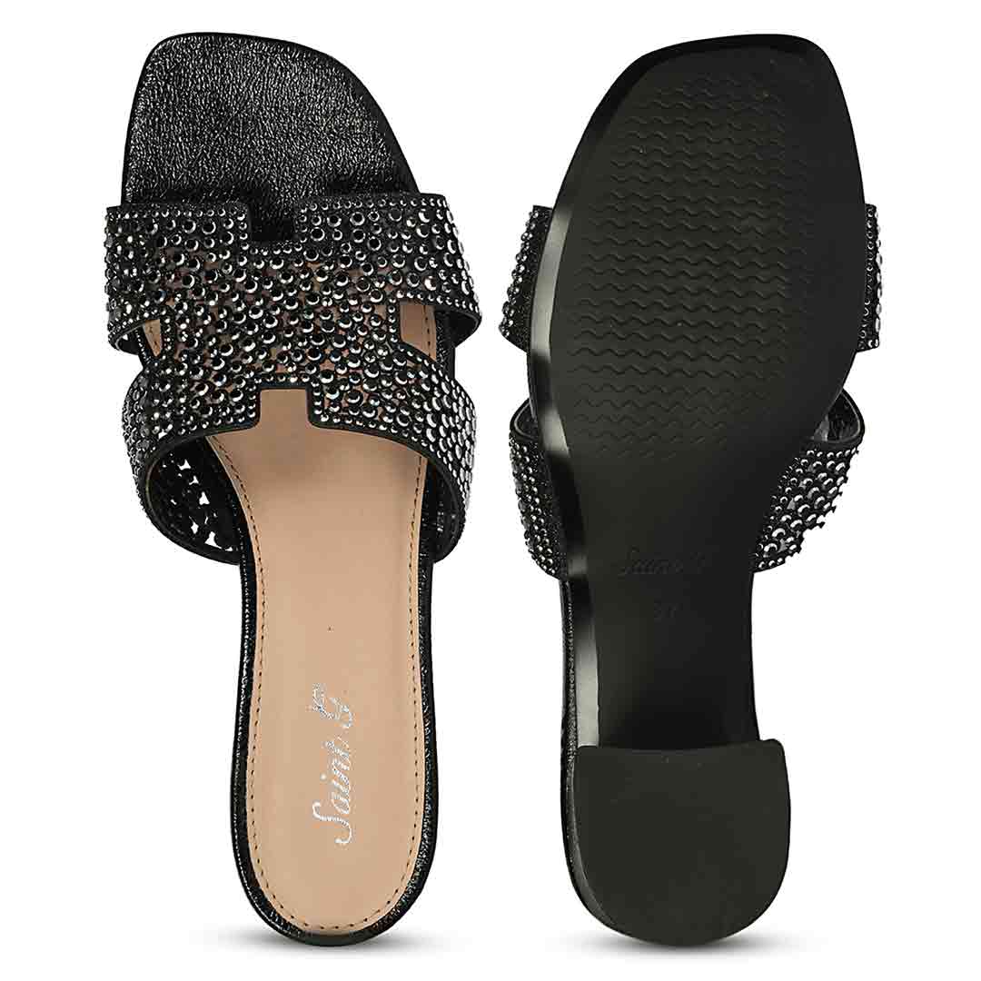 Saint Saylor Crystal Black Leather Block Heels - Image 6
