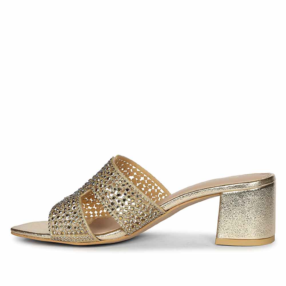 Saint Saylor Crystal Gold Leather Block Heels - Image 3