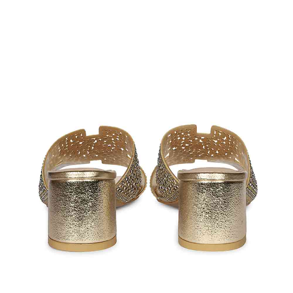 Saint Saylor Crystal Gold Leather Block Heels - Image 5
