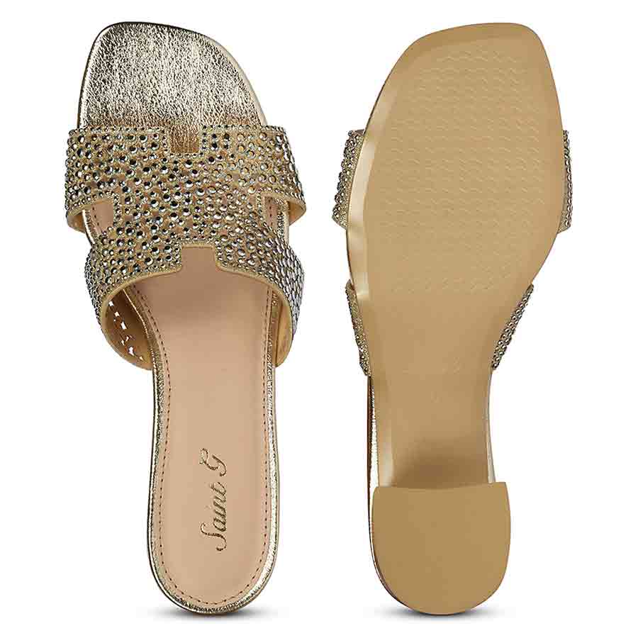 Saint Saylor Crystal Gold Leather Block Heels - Image 6