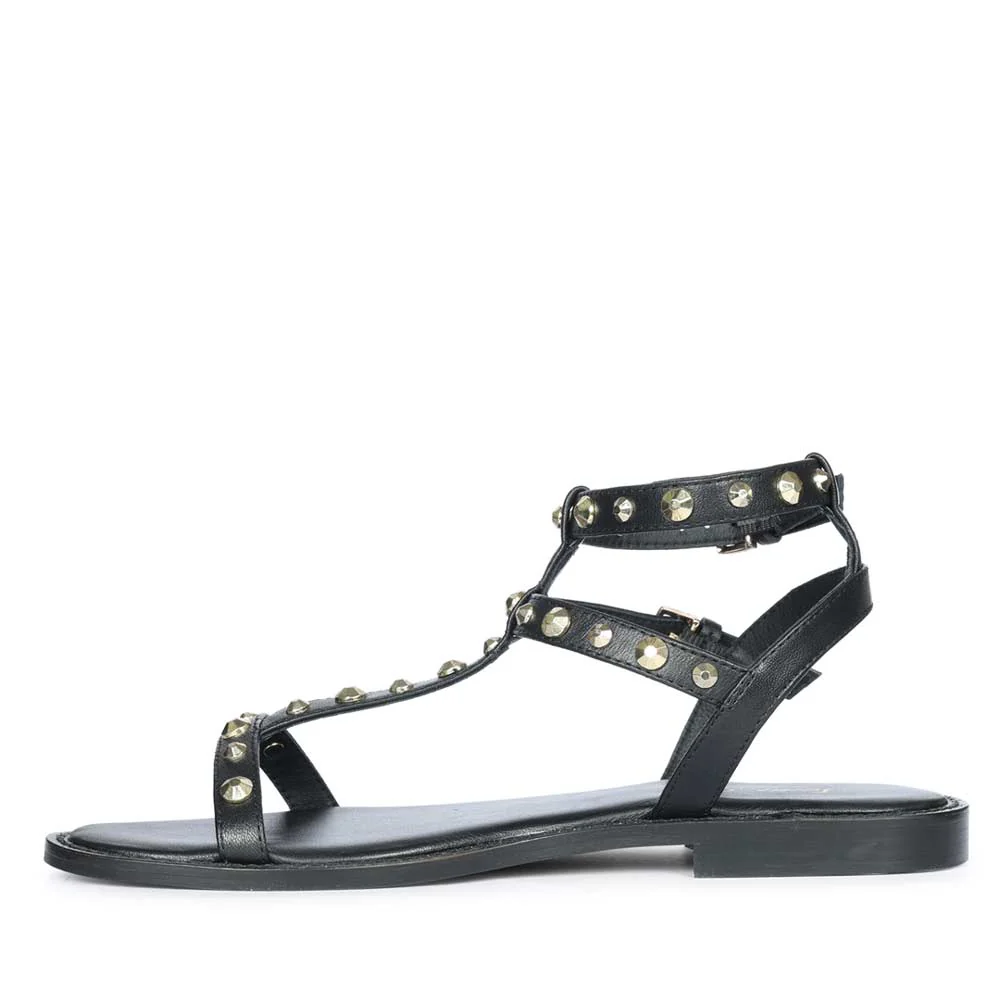Saint Scarletta Gold Studs Black Leather Sandals - Image 3