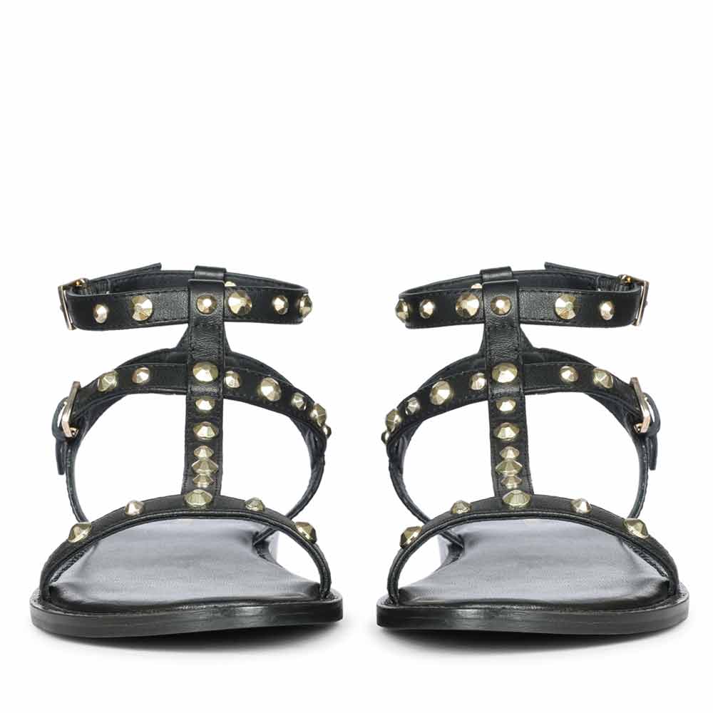 Saint Scarletta Gold Studs Black Leather Sandals - Image 5