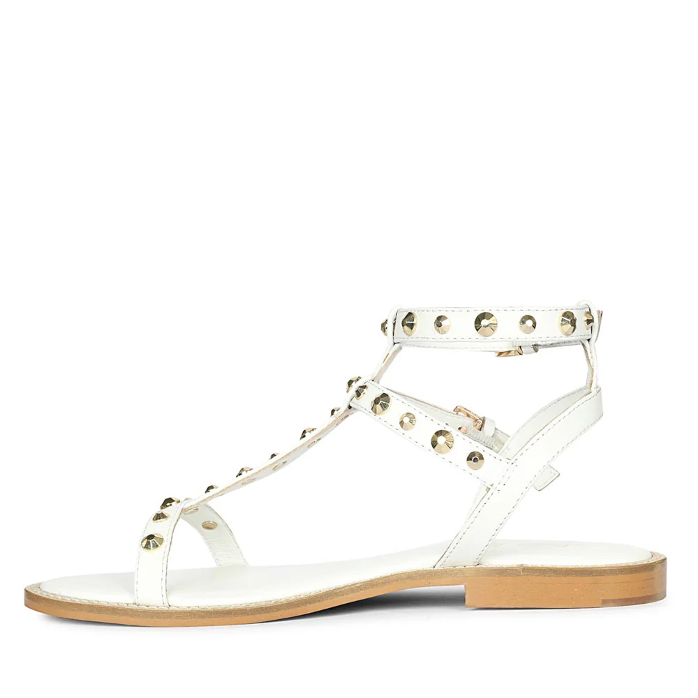 Saint Scarletta Gold Studs White Leather Sandals - Image 4