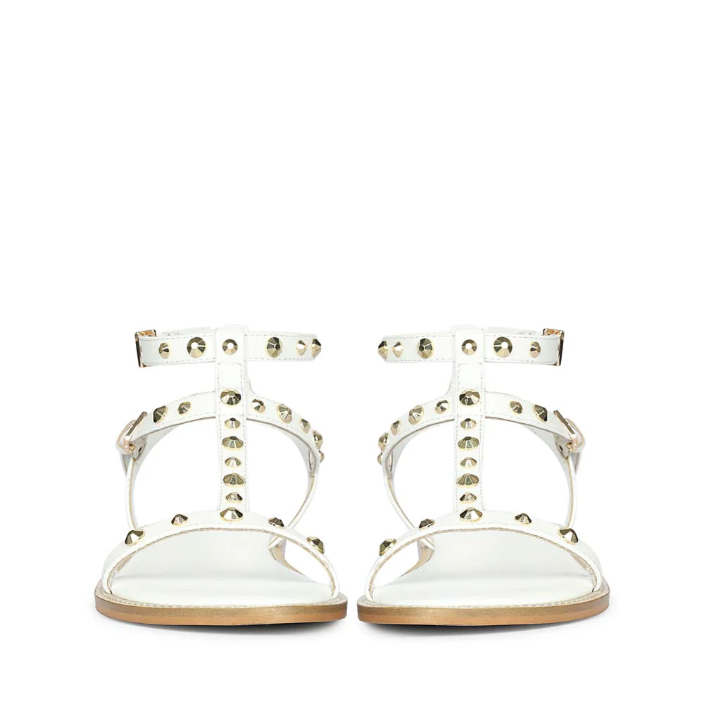 Saint Scarletta Gold Studs White Leather Sandals - Image 5