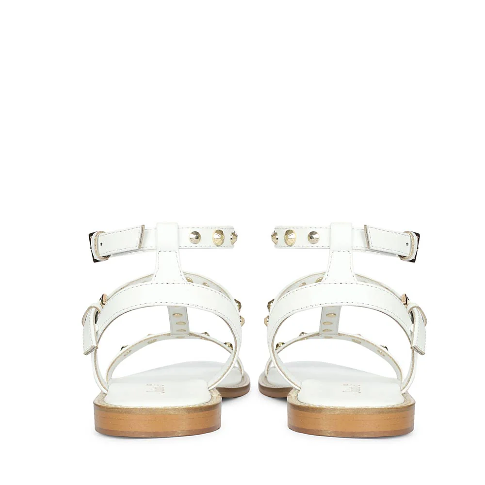 Saint Scarletta Gold Studs White Leather Sandals - Image 6