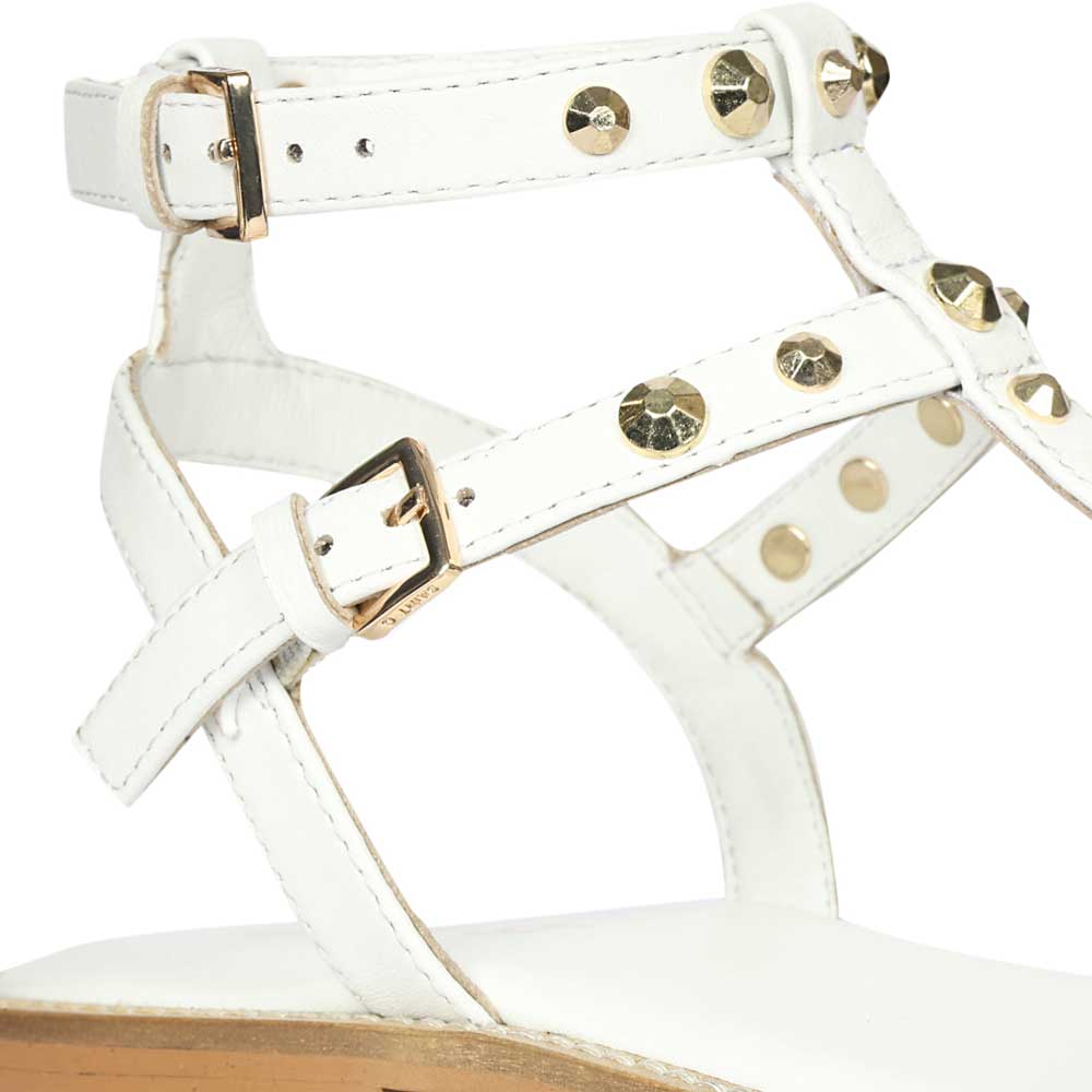 Saint Scarletta Gold Studs White Leather Sandals - Image 7