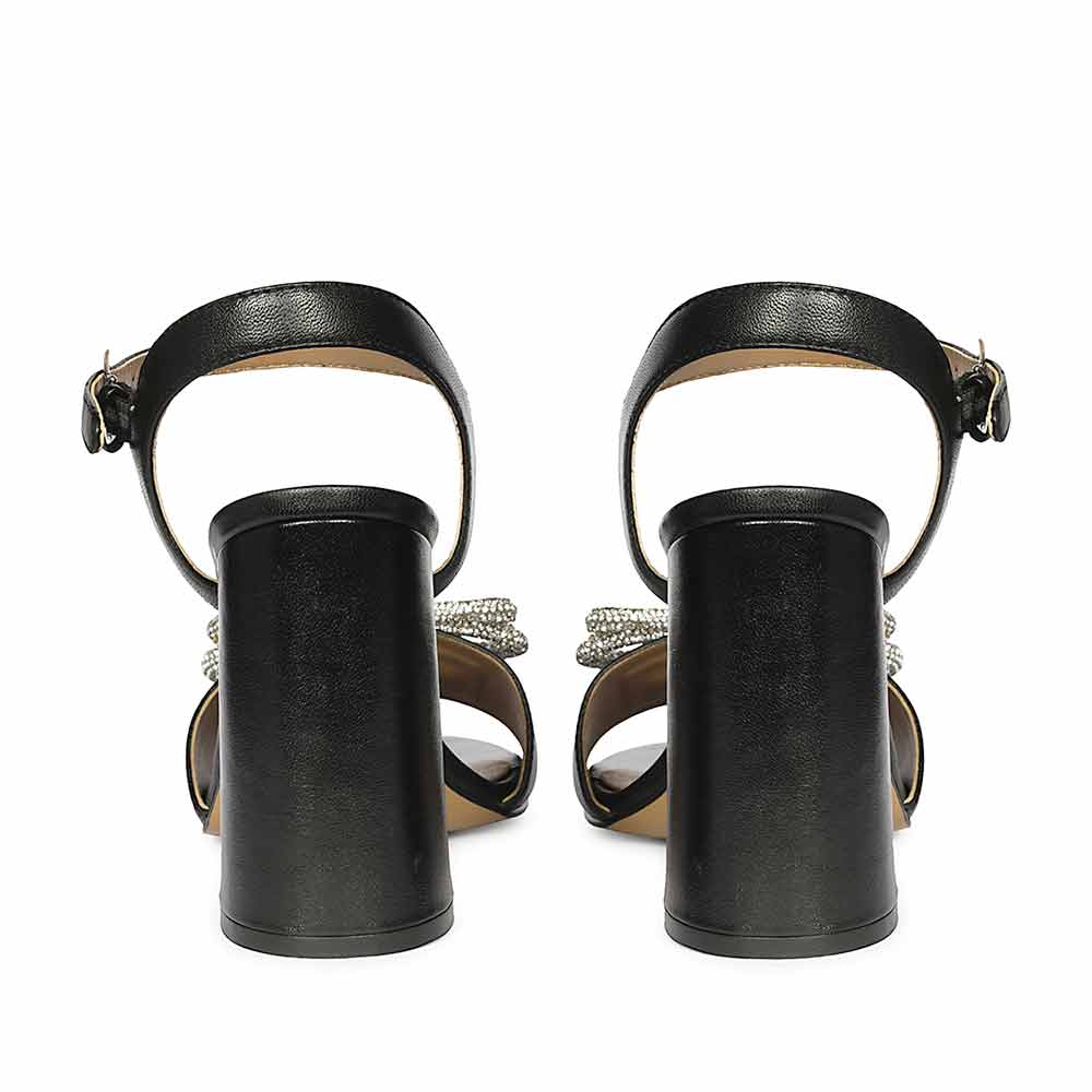 Saint Shay Crystal Bow Black Leather Block Heels - Image 5