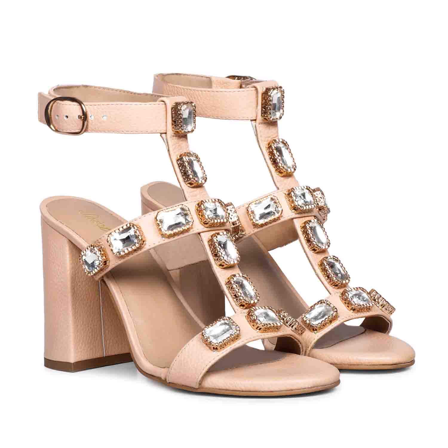 Saint Shirley Stone Embellished Cipra Leather Block Heels - Image 3