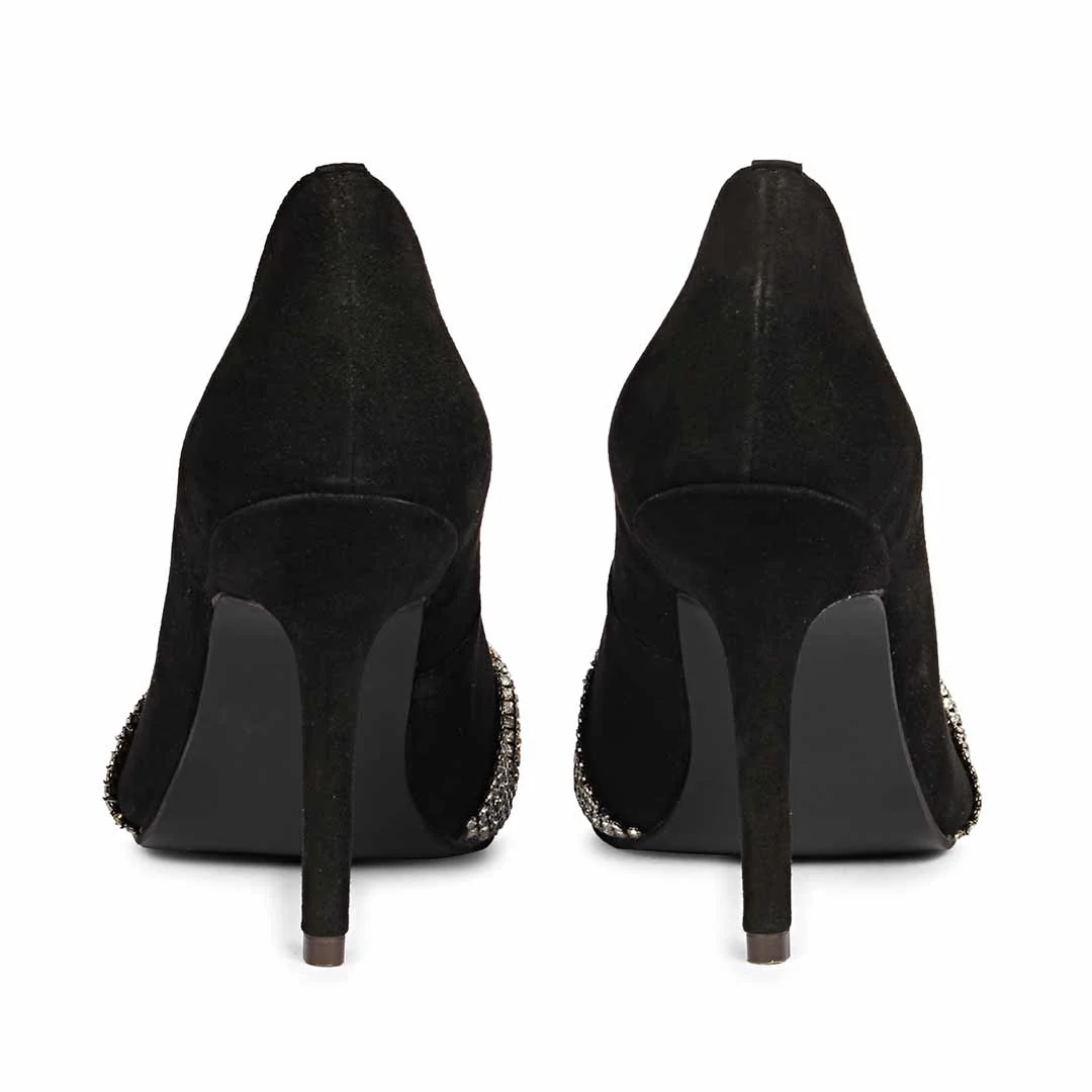 Saint Sienna Silver Stone Bow Embellished Black Leather Pumps - Image 6
