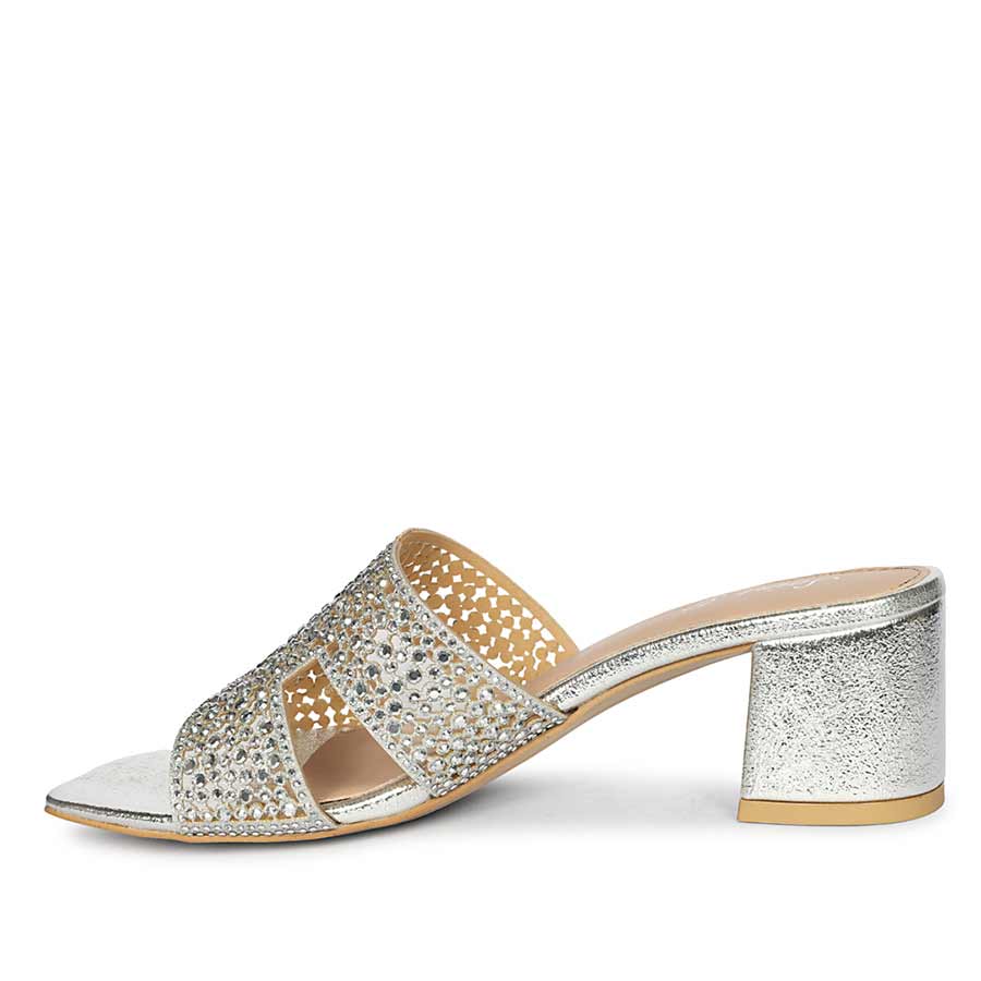 Saint Saylor Crystal Silver Leather Block Heels - Image 3