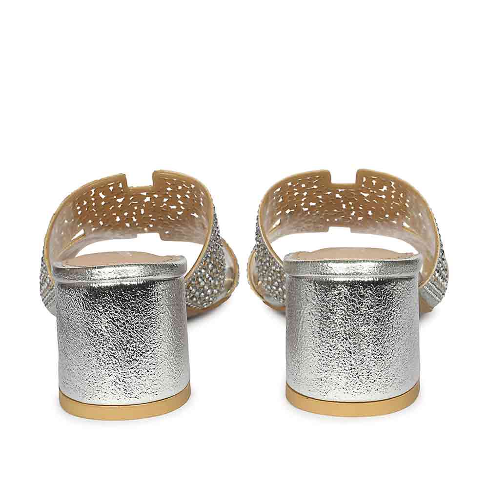 Saint Saylor Crystal Silver Leather Block Heels - Image 5