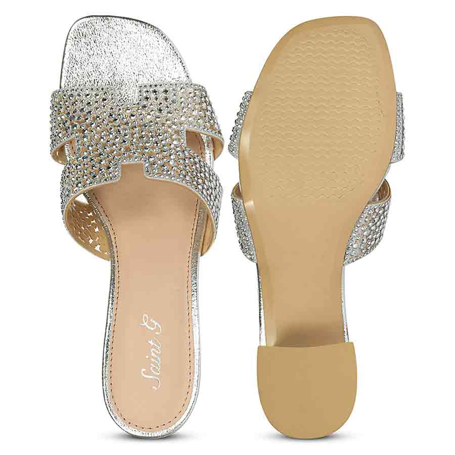 Saint Saylor Crystal Silver Leather Block Heels - Image 6