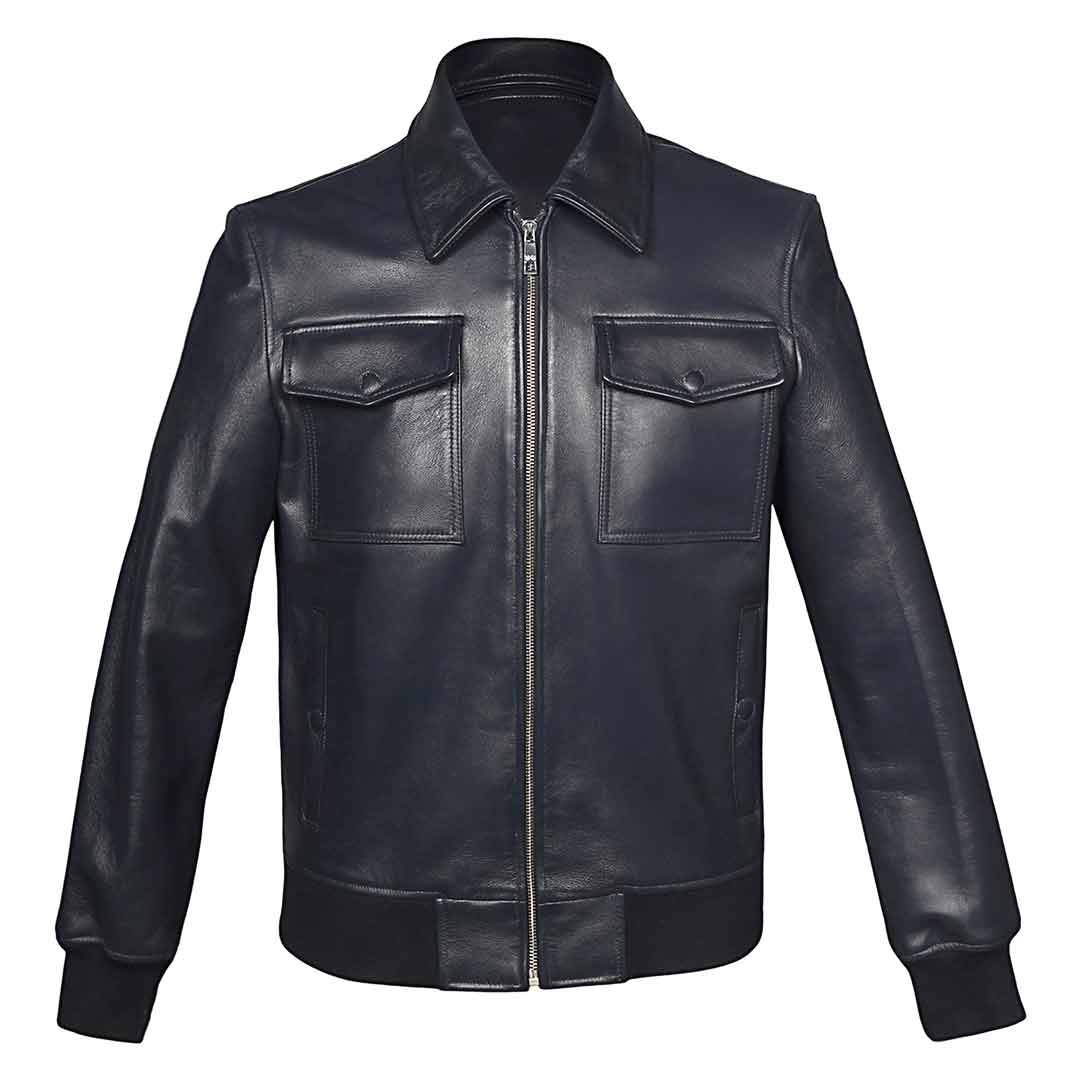 Saint Simon Blue Leather Men's Jacket With Collars - Image 2