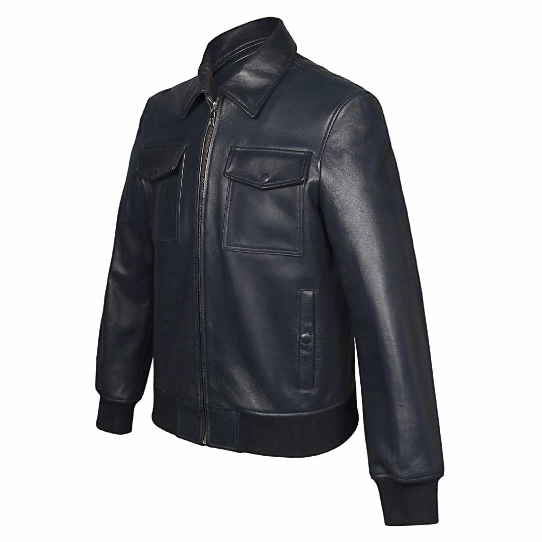 Saint Simon Blue Leather Men's Jacket With Collars - Image 3