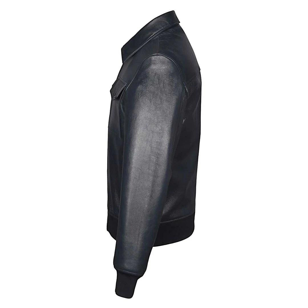 Saint Simon Blue Leather Men's Jacket With Collars - Image 4