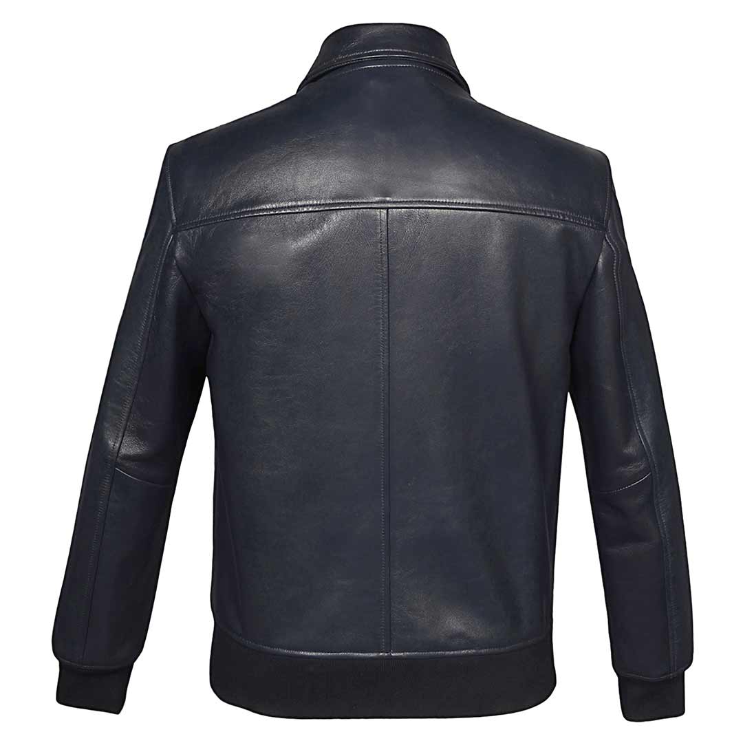 Saint Simon Blue Leather Men's Jacket With Collars - Image 5