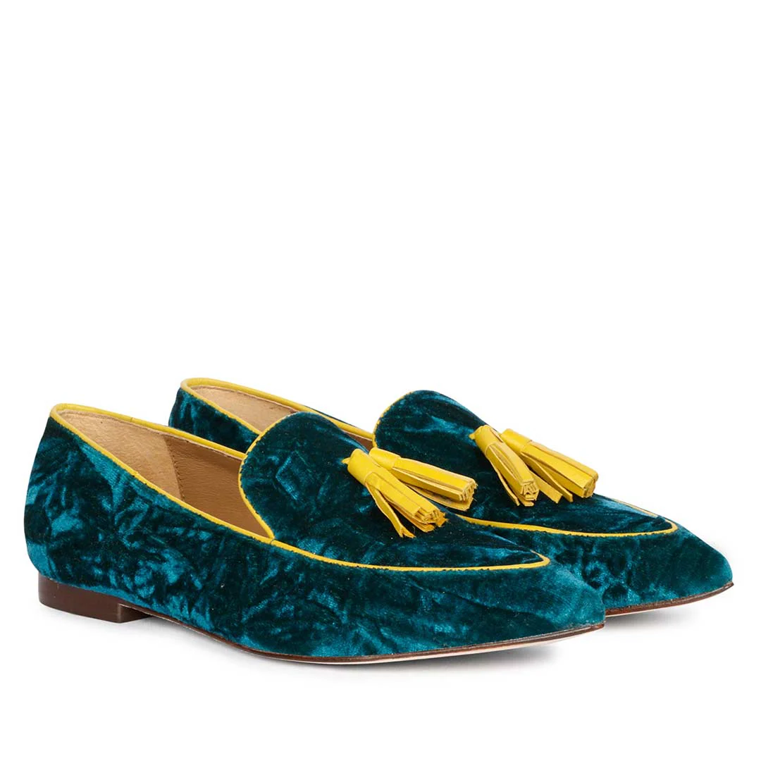 Saint Simona Green Velvet Tassel Moccasins - Image 2