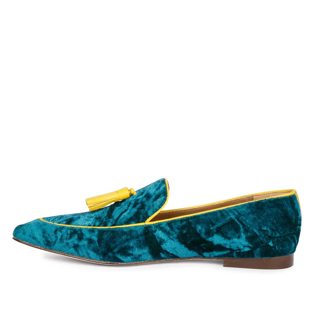 Saint Simona Green Velvet Tassel Moccasins - Image 3