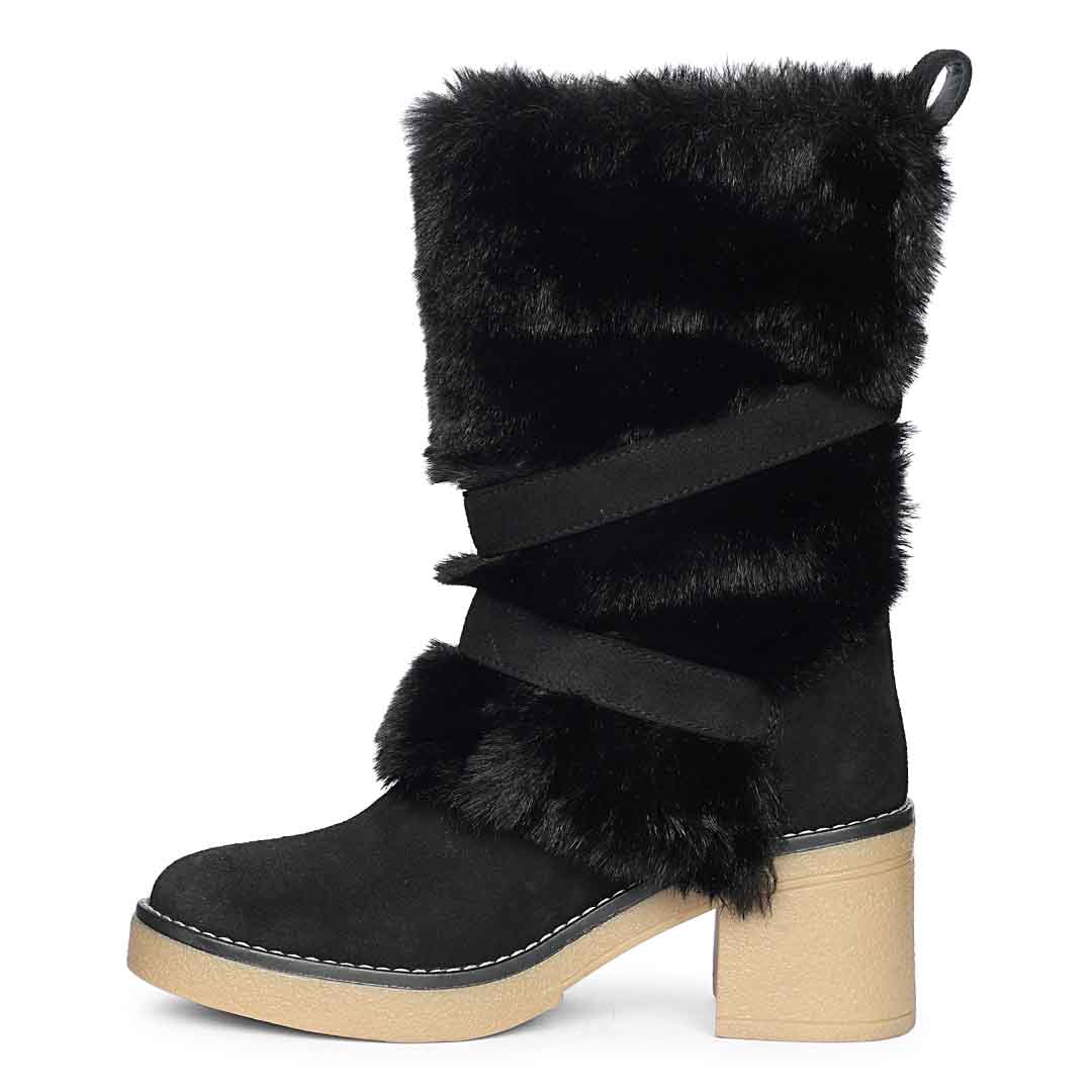 Saint Snövella Black Suede Leather Fur Boots - Image 4