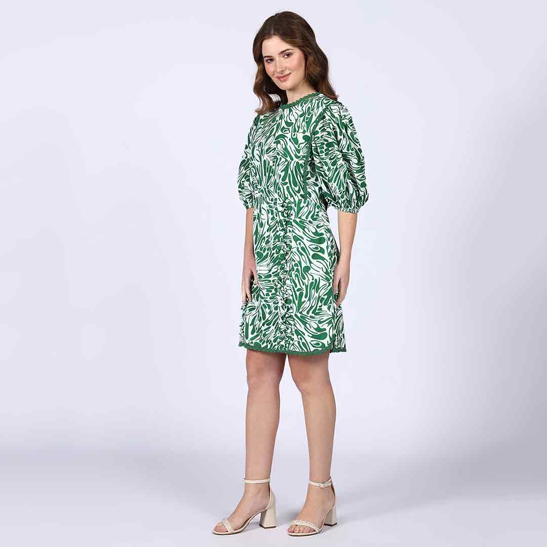 Saint Solene Womens Green Cotton Lining Short Dress - Image 4