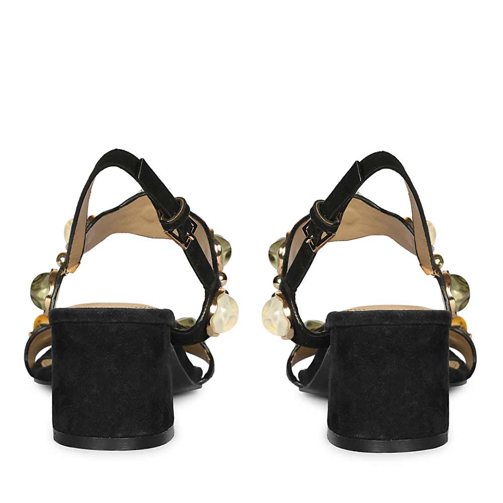 Saint Solira Multi-Stone Black Suede Leather Block Heels - Image 5