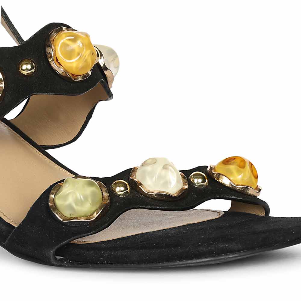 Saint Solira Multi-Stone Black Suede Leather Block Heels - Image 7