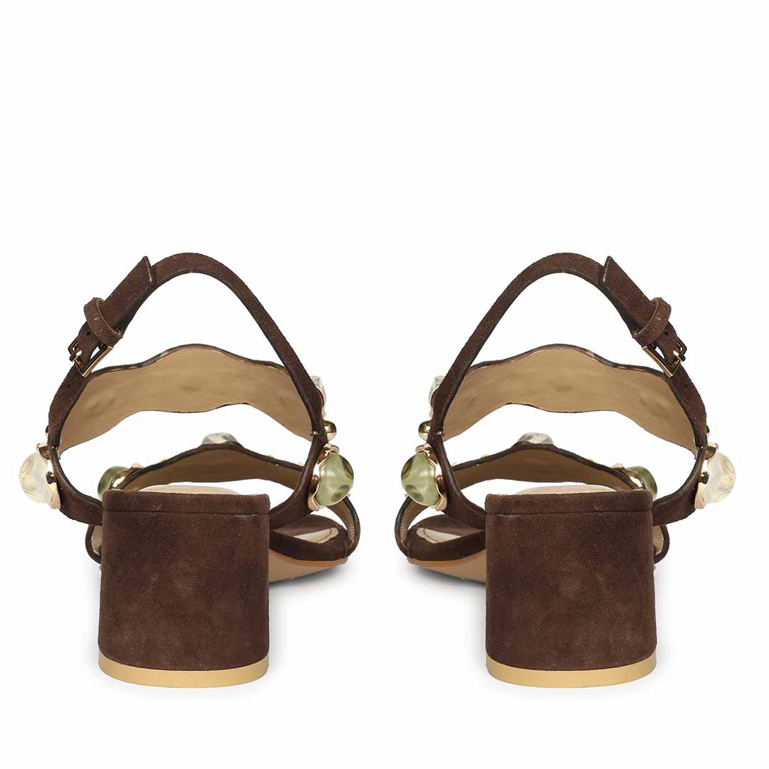 Saint Solira Multi-Stone Brown Suede Leather Block Heels - Image 5