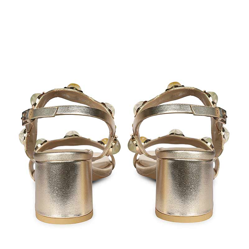Saint Solira Multi-Stone Metallic Gold Leather Block Heels - Image 6