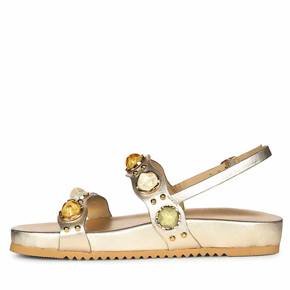 Saint Solira Multi Stone Metallic Gold Leather Footbed Sandals - Image 4