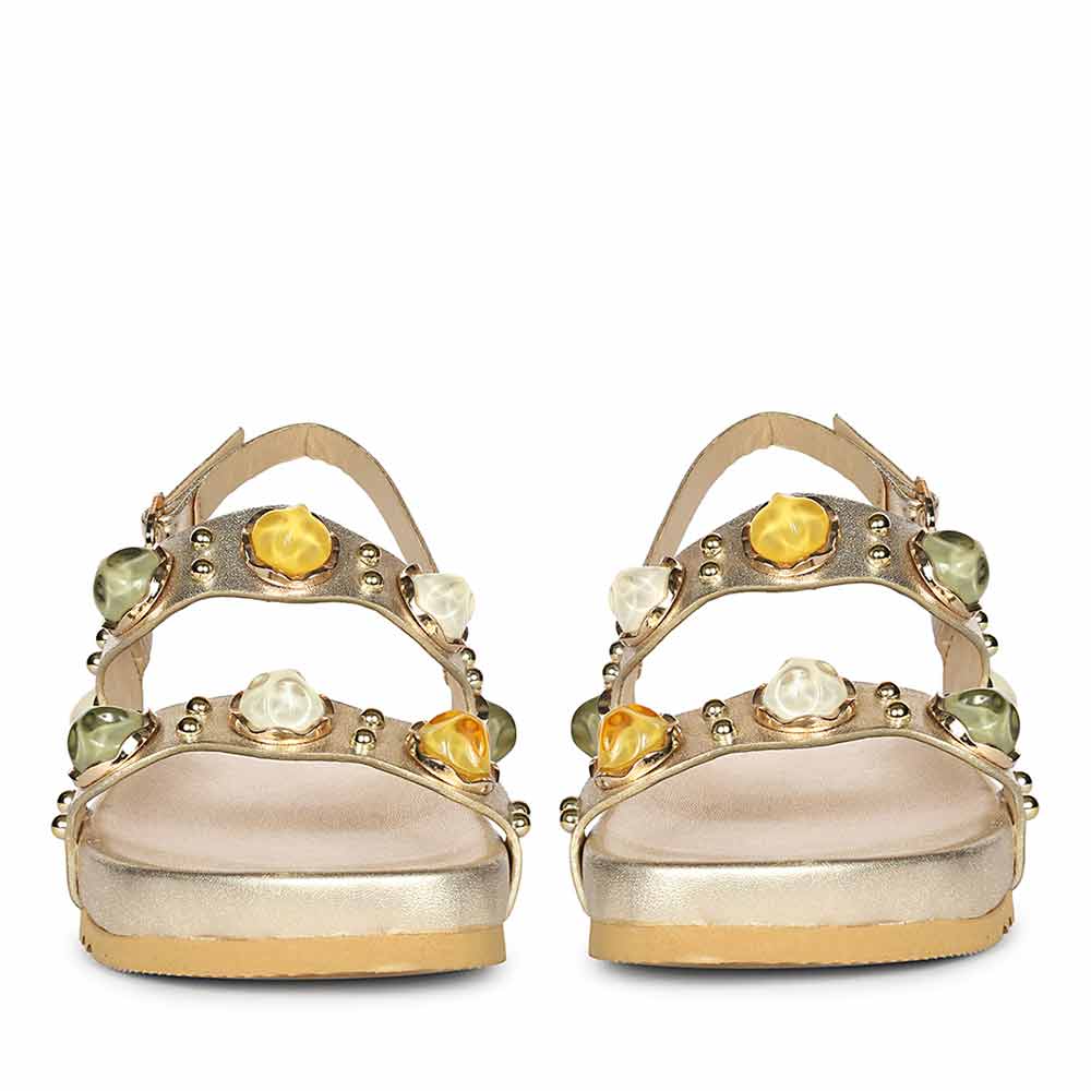 Saint Solira Multi Stone Metallic Gold Leather Footbed Sandals - Image 5