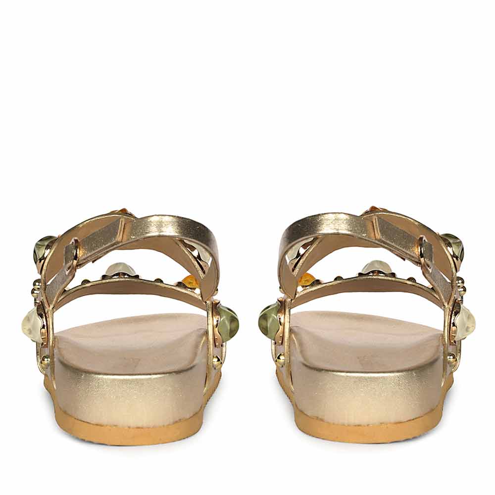 Saint Solira Multi Stone Metallic Gold Leather Footbed Sandals - Image 6