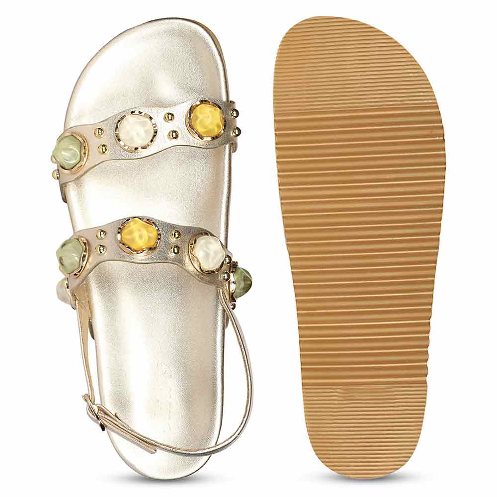 Saint Solira Multi Stone Metallic Gold Leather Footbed Sandals - Image 7