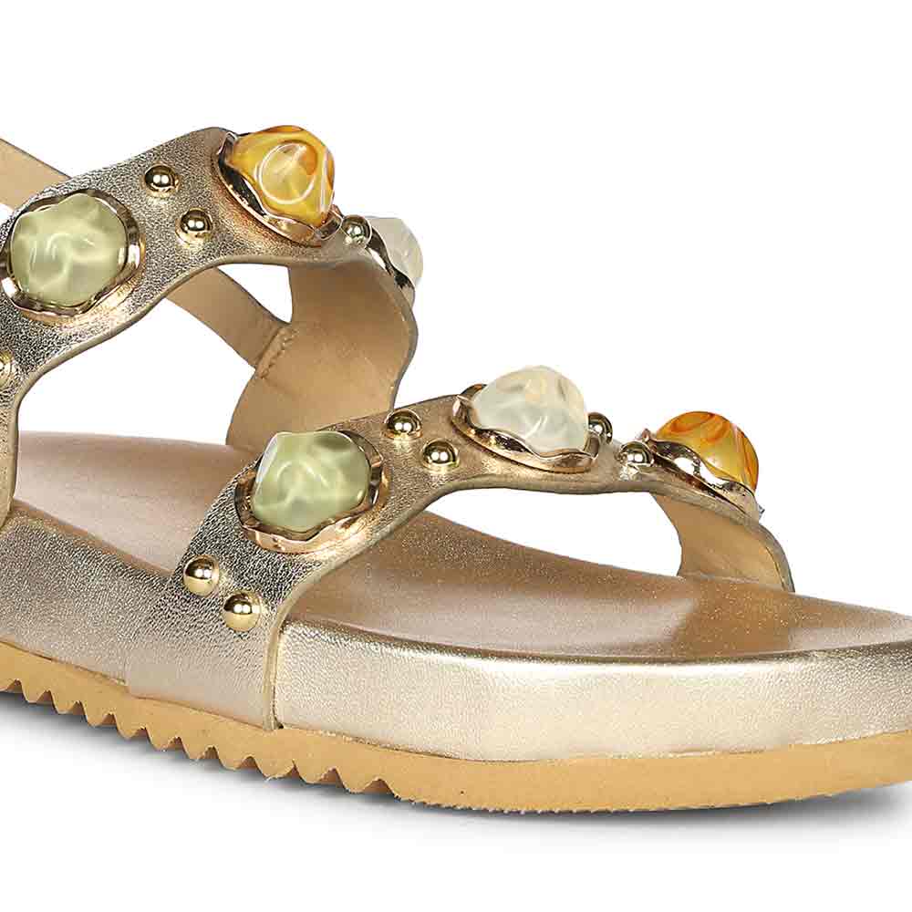 Saint Solira Multi Stone Metallic Gold Leather Footbed Sandals - Image 8