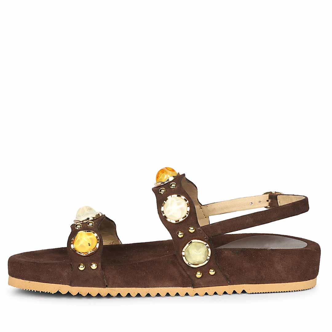 Saint Solira Multi Stone Brown Leather Footbed Sandals - Image 4