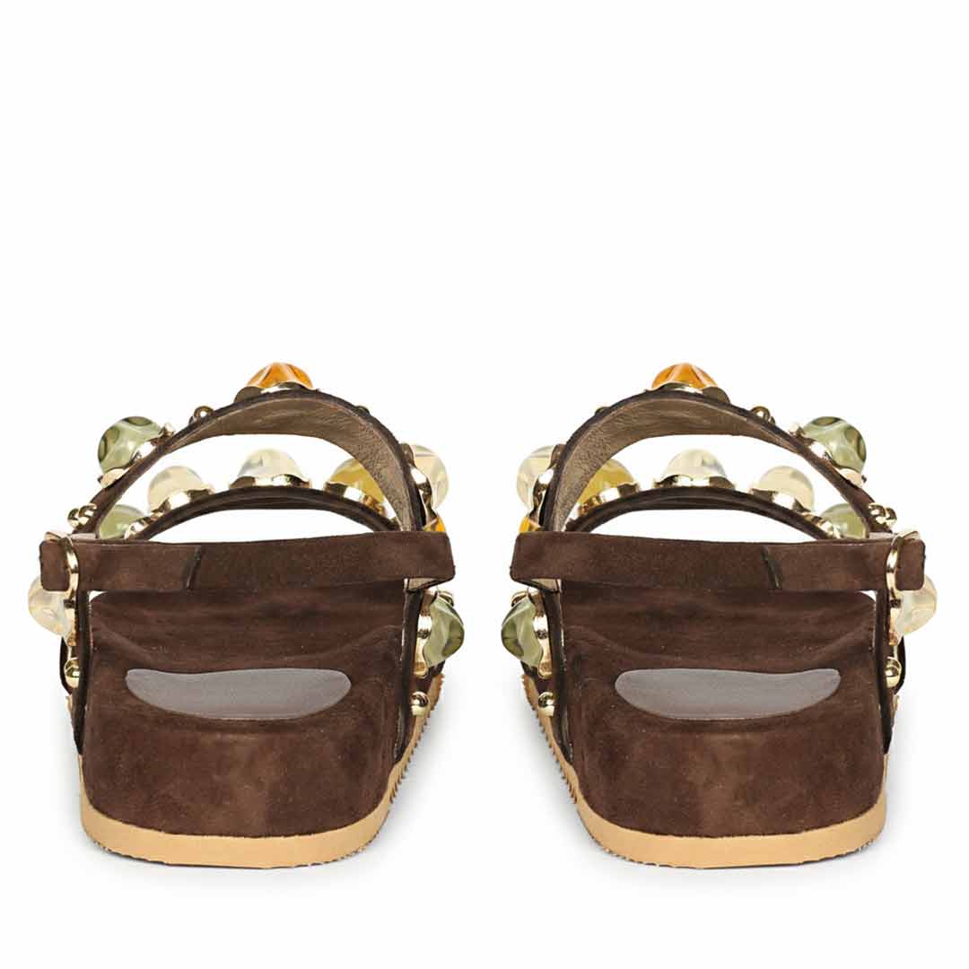 Saint Solira Multi Stone Brown Leather Footbed Sandals - Image 6