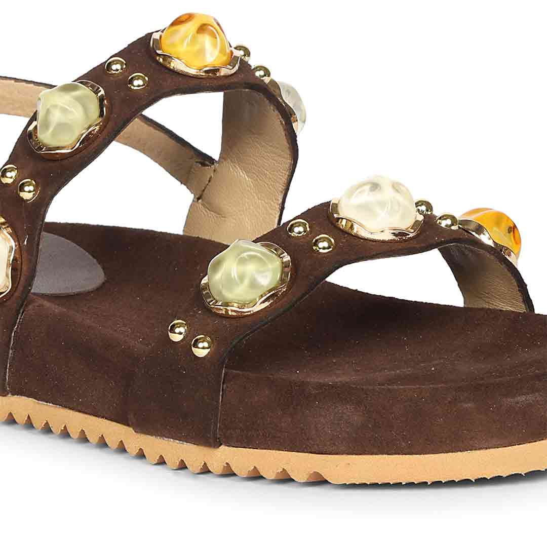 Saint Solira Multi Stone Brown Leather Footbed Sandals - Image 7