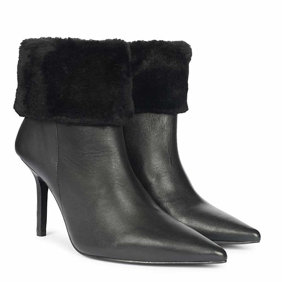 Saint Solveig Fur Cuff Black Leather Ankle Boots - Image 2
