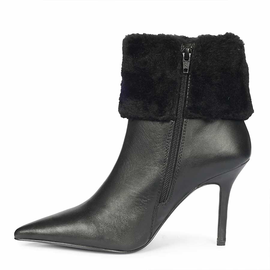 Saint Solveig Fur Cuff Black Leather Ankle Boots - Image 3