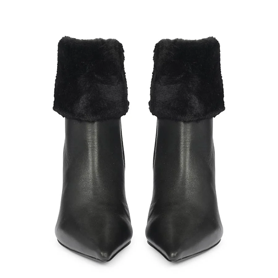Saint Solveig Fur Cuff Black Leather Ankle Boots - Image 4