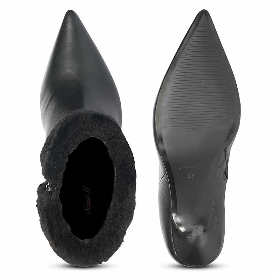 Saint Solveig Fur Cuff Black Leather Ankle Boots - Image 7