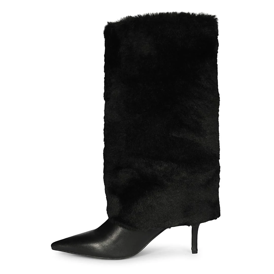 Saint Solveig Fur Cuff Black Leather Calf Boots - Image 3