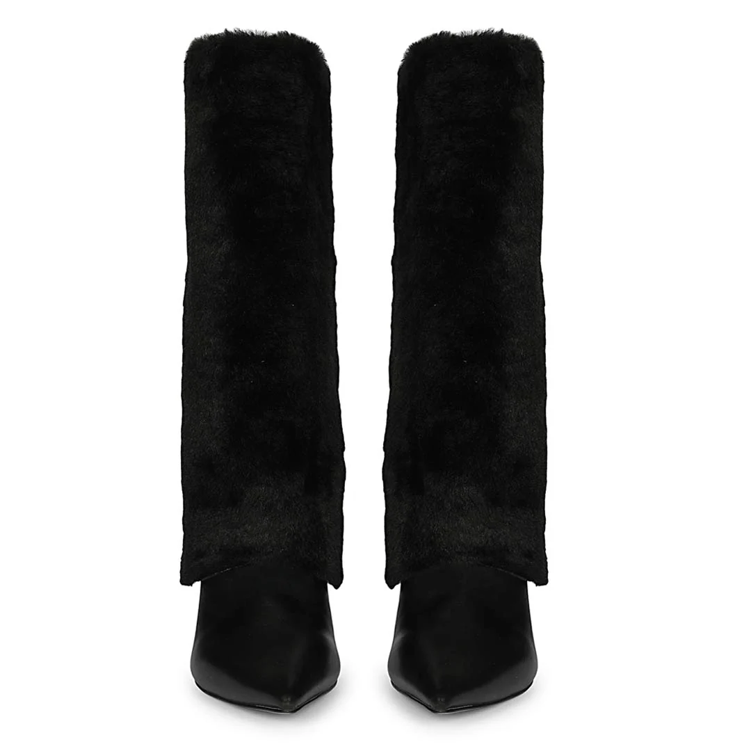 Saint Solveig Fur Cuff Black Leather Calf Boots - Image 4