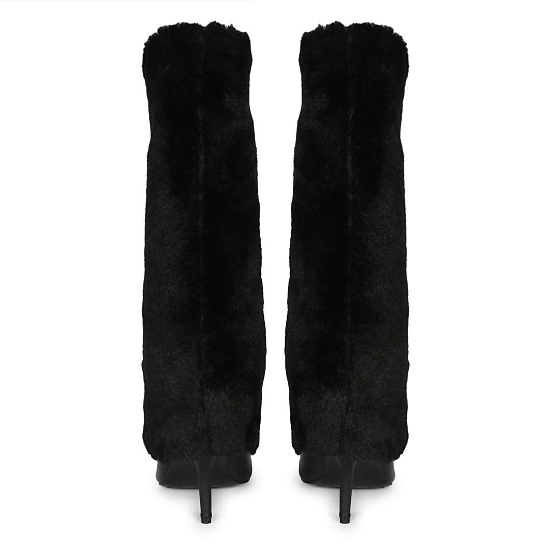 Saint Solveig Fur Cuff Black Leather Calf Boots - Image 5