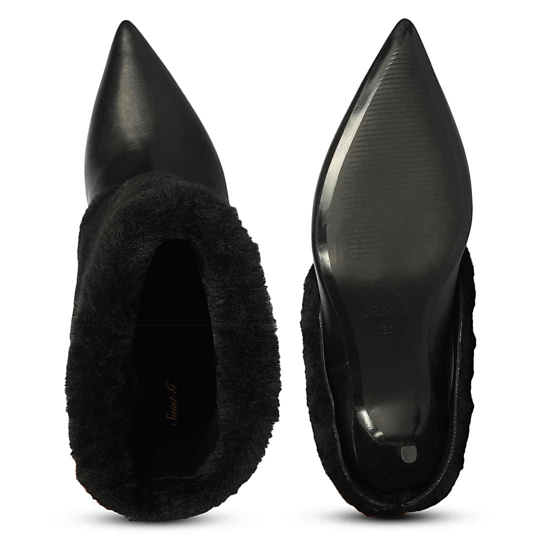 Saint Solveig Fur Cuff Black Leather Calf Boots - Image 6