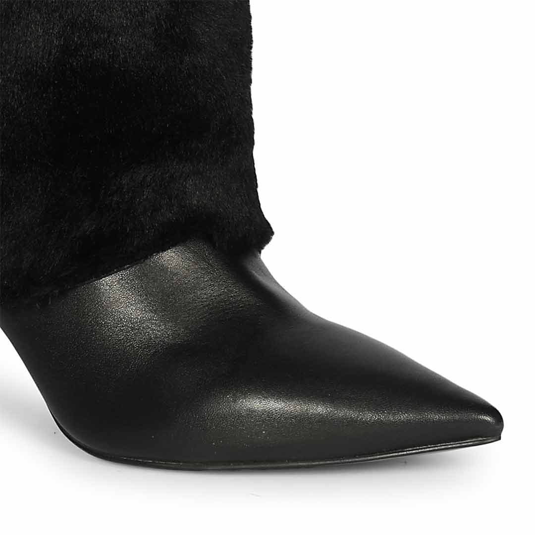 Saint Solveig Fur Cuff Black Leather Calf Boots - Image 7