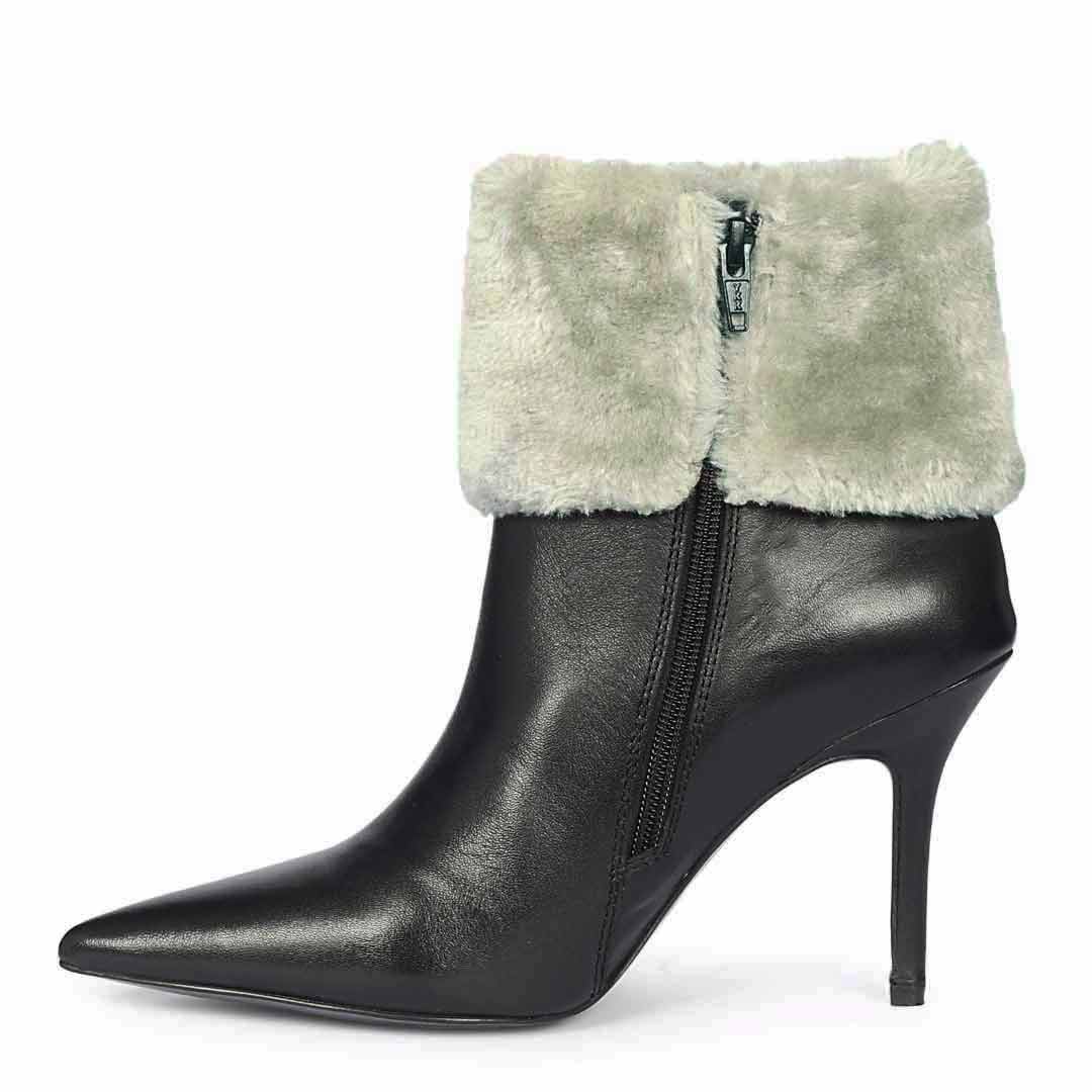 Saint Solveig Grey Fur Cuff Black Leather Ankle Boots - Image 3