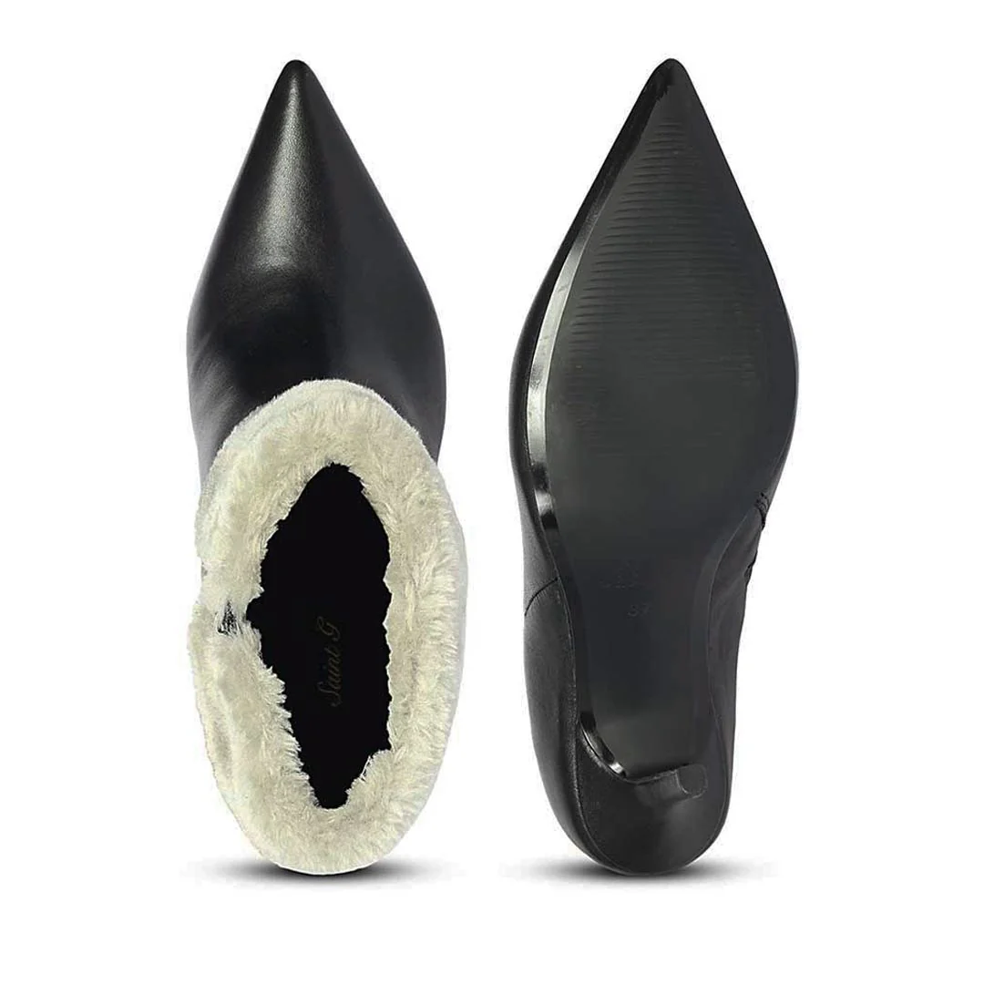 Saint Solveig Grey Fur Cuff Black Leather Ankle Boots - Image 7
